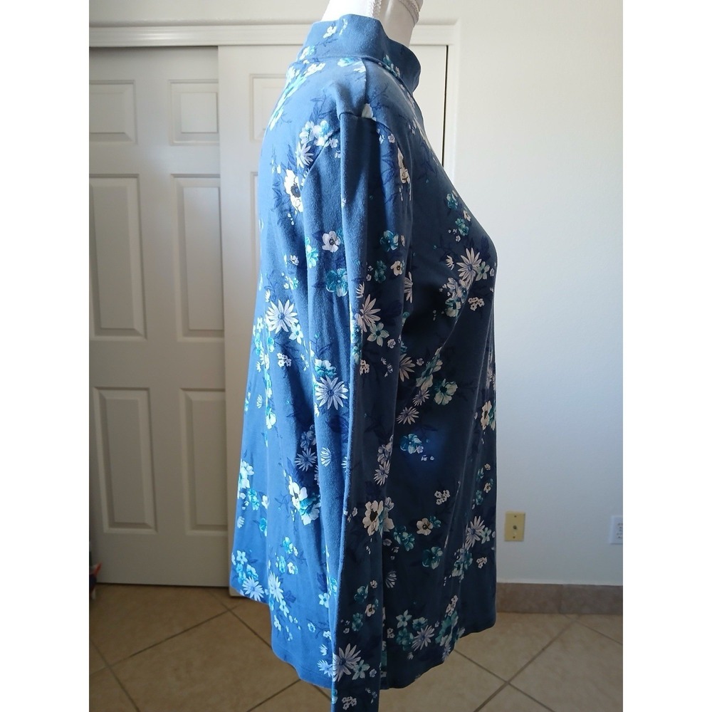 Croft & Barrow Women Size XL Blue Floralโ Mock Neck Long Sleeve Cotton Pullover - Picture 4 of 15